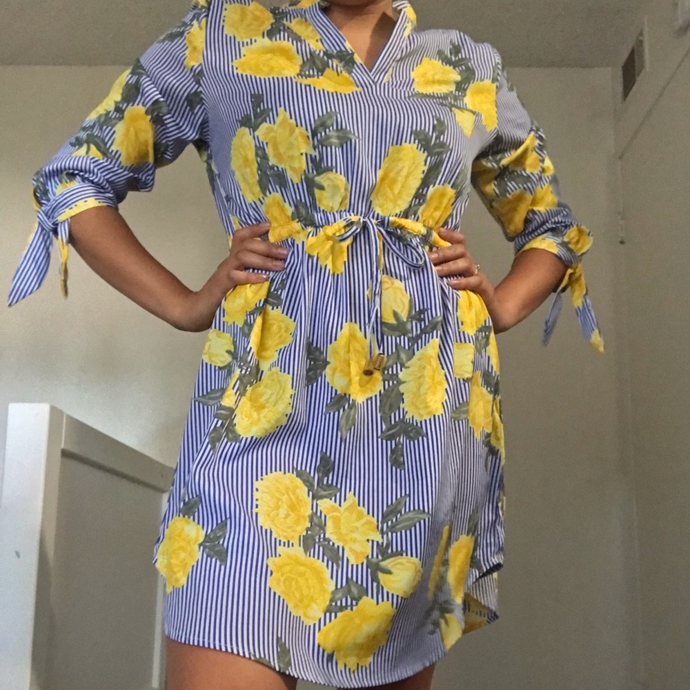 Blue Striped Floral Dress